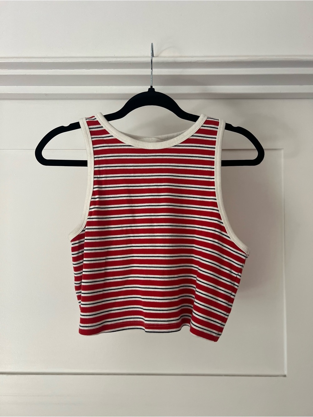 Cotton H&M Red & White Striped Scoop Neck Cropped Tank Top